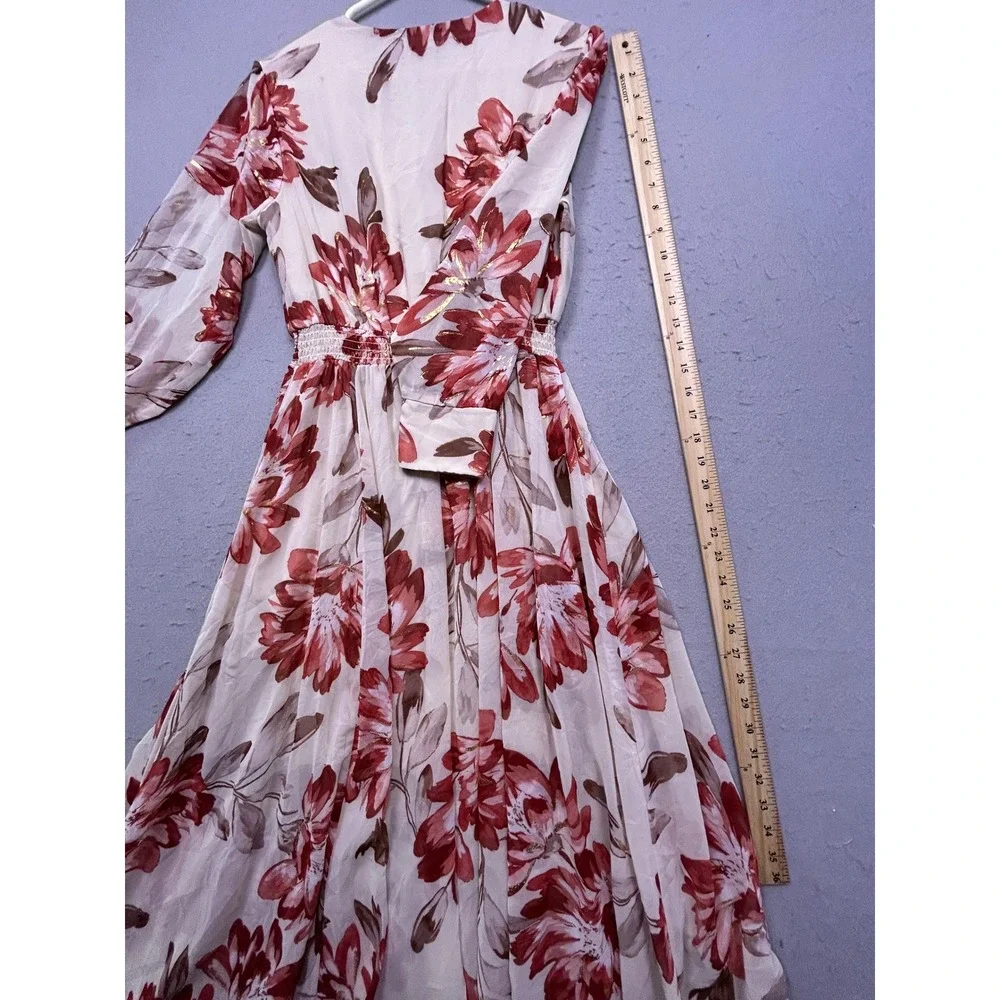 Alexa B Maxi Dress Chiffon Floral Red Gold 4P Womens